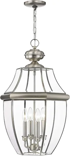 Miniatura 3 de Livex Lighting 2357-91 Monterey - Farol colgante para exteriores con 4 luces, níquel cepillado