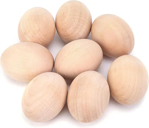 DomeStar Huevos de pollo falsos de madera, 8 huevos de madera sintética sin pintar de 2.5 pulgadas para alentar a las gallinas a colocar