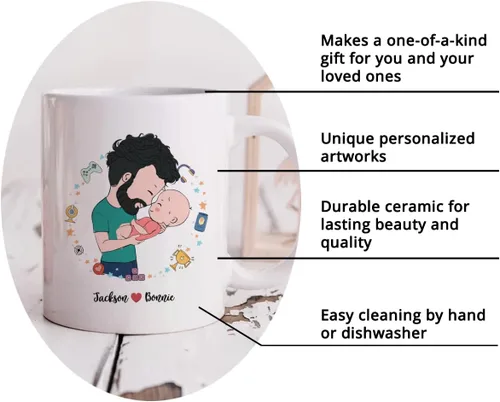Miniatura 6 de Gossby Taza de café personalizada para el primer día del padre, Leveled Up to Daddy - Regalo personalizado para nuevo papá, regalo para papá por