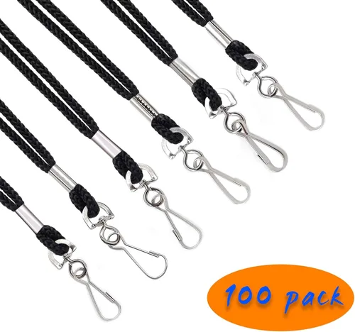 Miniatura 3 de HOSL Cordones de nailon negro, paquete de 100 cordones a granel para tarjetas de identificación de oficina con gancho giratorio