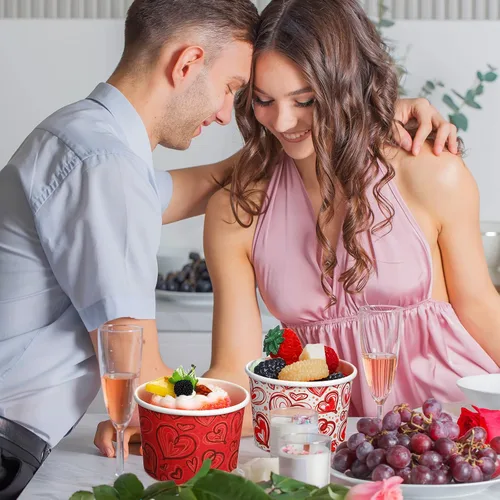 Miniatura 6 de Zopeal 80 tazas de helado para el Día de la Madre, de 9 onzas, cuencos desechables de San Valentín, cuencos de papel con corazón rojo, para postres