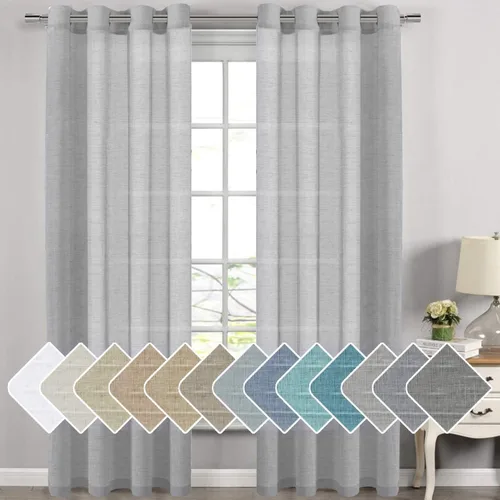 Miniatura 113 de H.VERSAILTEX Cortinas de 96 pulgadas de largo, cortinas de lino/cortinas transparentes de mezcla de lino natural/paneles/cortinas para sala