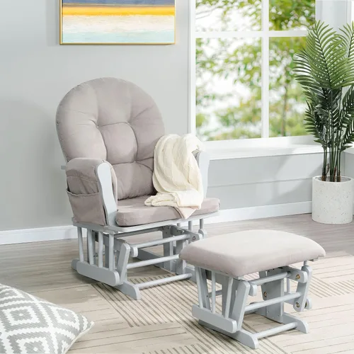 Naomi Home Mecedora para bebé con otomana – Silla deslizante suave y silenciosa, respaldo alto y brazos acolchados para alimentación, muebles