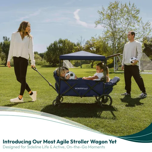 Miniatura 2 de WONDERFOLD X4R Rev Stroller Wagon (4 plazas) – Carro plegable con arnés de cinturón de seguridad de 5 puntos, asientos reclinables y espacios