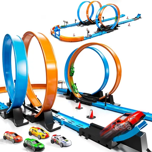 Miniatura 5 de LILYBUDS Juego de Regalo de Pista de Autos de Juguete para Niños de 3-5, 4-7, 8-12 Años, Pistas de Carreras Largas con 4 Bucles de Acción y 4 Autos