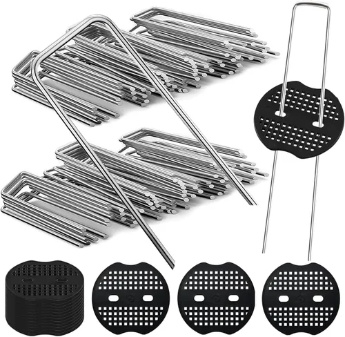 Miniatura 7 de BetterJonny 100 grapas de acero galvanizado resistente en forma de U para jardín, color plateado