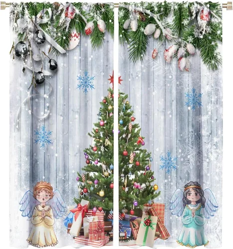 Miniatura 38 de Cortina opaca de Navidad para ventana, campanas de Navidad, festivales, decoración de atmósfera, cortina para sala de estar, habitación