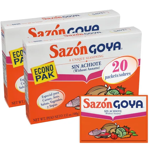 Sazón sin Annatto de Goya, mezcla de especias latinas para aves, mariscos, carne y verduras, condimento mexicano multiusos, 3.52 onzas, paquete de 2