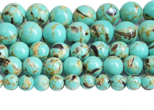 Miniatura 2 de 45 cuentas de turquesa de 0.315 pulgadas con concha de howlita azul perla y turquesa cuentas de piedra para hacer joyas, pulseras, collares, aretes