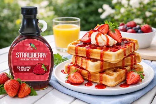 Miniatura 4 de Green Jay Gourmet Jarabe de Fresa – Jarabe de Desayuno Premium de 3 Ingredientes con Fresas Frescas, Azúcar de Caña y Jugo de Limón – Jarabe