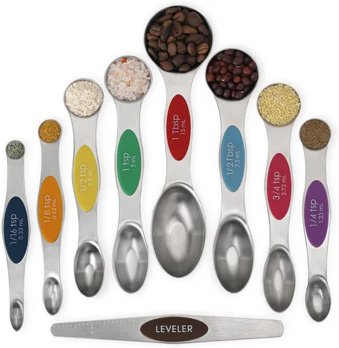 Juego de cucharas medidoras magnéticas de acero inoxidable de doble cara, cucharadita apilable cucharada de medición para medir ingredientes secos y