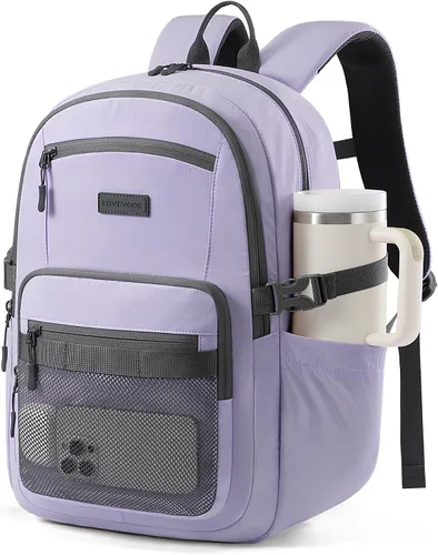 Miniatura 7 de LOVEVOOK Mochila para laptop para mujeres/hombres con correa de hebilla mejorada para portavasos y bolsillo de malla versátil, Negro, 15,6 pulg.