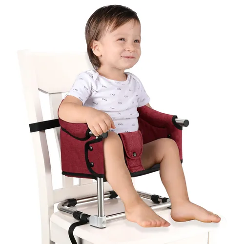 Asiento elevador para mesa de comedor, silla elevadora portátil 3 en 1 con hebilla de seguridad, asiento de alimentación de bebé ajustable y Rojo