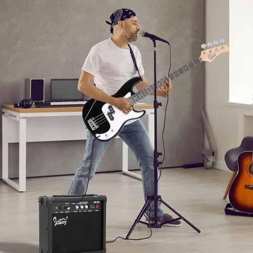 Miniatura 7 de GLARRY Kit para principiantes de bajo eléctrico de tamaño completo, 4 cuerdas, exquisito bajo de tilo con amplificador de 20 W, cable, correa, bolsa