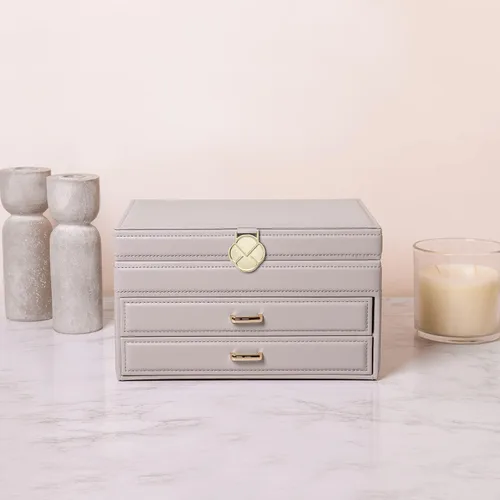 Miniatura 3 de Vlando - Joyero con espejo caja de almacenamiento para joyas de gran capacidad con espacio para aretes de niñamujer, collares, pulseras