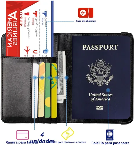 Miniatura 2 de TOURSUIT Combo de pasaporte y tarjeta de vacunación con bloqueo RFID, estuche protector para documentos de viaje, organizador de pasaporte de cuero