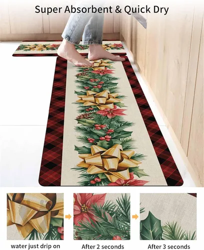Miniatura 4 de Tapete de baño de pino de Navidad para bañera, antideslizante, de secado rápido y absorbente, de tierra de diatomeas, tapete de cocina, tapete