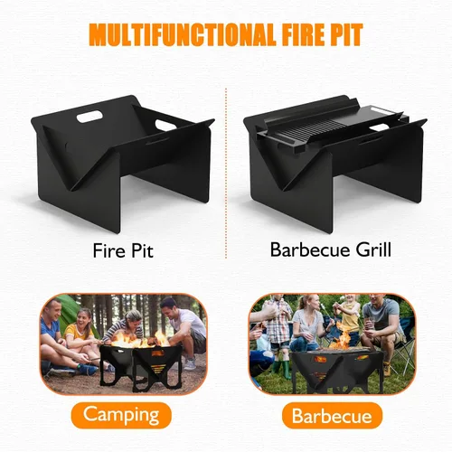 Miniatura 5 de ACCPO Fogata de 18 pulgadas para exteriores, portátil, 2 en 1, fogata de leña de acero resistente para patio y patio trasero, hoguera, barbacoa