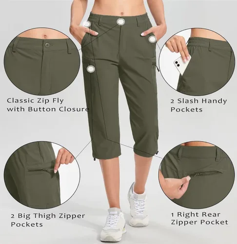Miniatura 3 de TACVASEN Pantalones capri de senderismo para mujer, 5 bolsillos, ligeros, de secado rápido, debajo de la rodilla, pantalones cortos deportivos