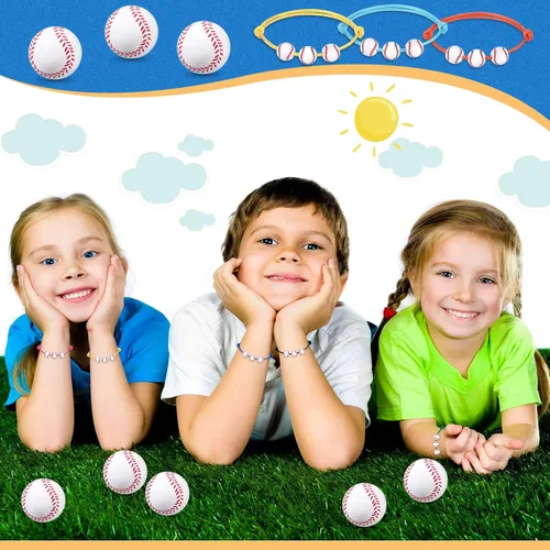 Miniatura 5 de Juego de 32 piezas de recuerdos de fiesta de béisbol, 16 pulseras de béisbol ajustables, 16 mini pelotas deportivas para estrés, suministros