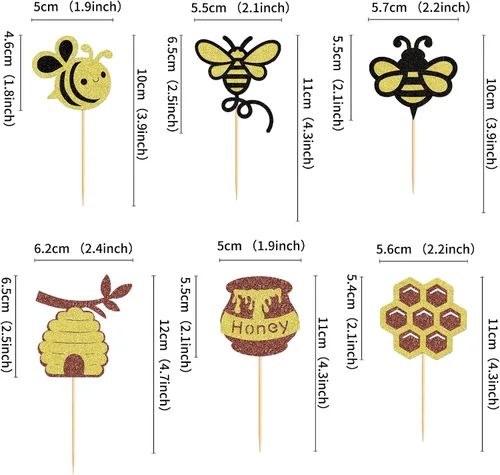 Miniatura 2 de Ercadio 24 piezas de decoración de cupcakes de abeja con purpurina de nido de abeja y miel para temática de abejas, baby shower, niños y niñas