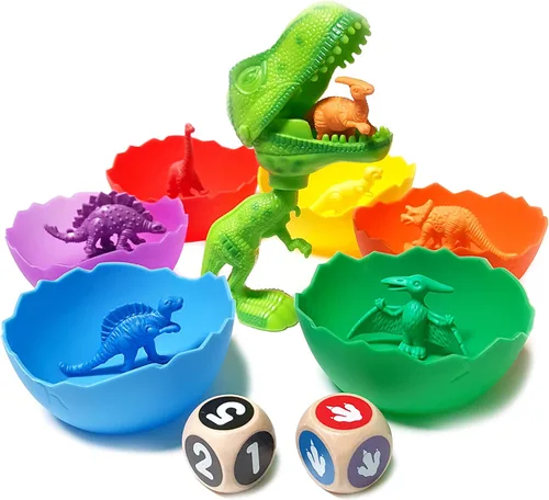 Juego de clasificación y conteo de dinosaurios jumbo, juguetes educativos de dinosaurios para niños de 3, 4, 5 años con 54 manipuladores