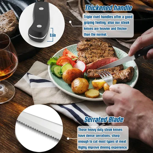 Miniatura 5 de HaWare Juego de cubiertos resistentes de 48 piezas para 8, cubiertos de acero inoxidable con cuchillos gruesos para carne, utensilios de comer