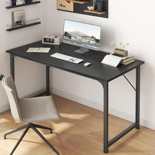 Miniatura 6 de Huuger - Escritorio de oficina moderno y sencillo, escritorio para juegos de 40 pulgadas con almacenamiento, marco de metal negro, amplio espacio