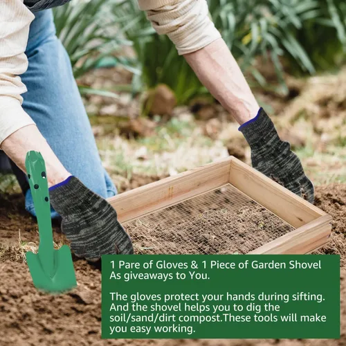 Miniatura 4 de Tamiz de tierra, tamiz de suciedad para jardinería, tamiz de compost, tamiz de jardín, tamiz de madera ligera para rocas, tamiz de tamiz de pantalla