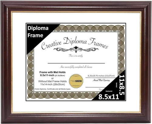 Miniatura 58 de Creative Picture Frames Marco para Diploma de Caoba con Borde Dorado de 12x16 pulgadas con Vidrio y Paspartú Negro y Colgadores de Pared Instalados