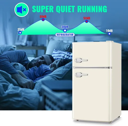 Miniatura 7 de Mini refrigerador con congelador, frigorífico pequeño, doble puerta, soporte para bebidas laterales, estantes de vidrio ajustables, cajón de Blanco