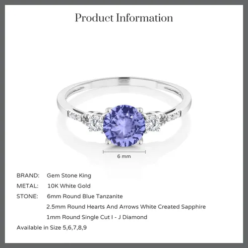 Miniatura 157 de Gem Stone King Anillo de compromiso de 3 piedras preciosas redondas de oro blanco de 10 quilates con piedra natal de 0.236 in con piedra natal