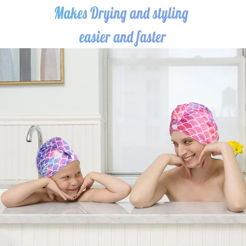 Miniatura 6 de Toalla de microfibra para el cabello para niños y niñas, paquete de 2 unidades de secado de turbante para mujeres, juego de toalla absorbente