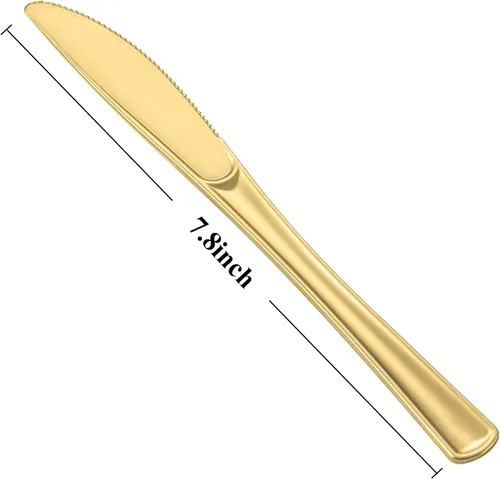 Miniatura 2 de N9R Paquete de 72 Cuchillos de Plástico Dorados, Sólidos, Duraderos y de Servicio Pesado, Utensilios Perfectos para Fiestas, Bodas y Otros Eventos