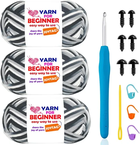Miniatura 57 de Paquete de 3 hilos de ganchillo de mezcla de algodón y nailon - azul, gris, verde - 3x50g - puntadas fáciles de ver - kit de ganchillo y tejido