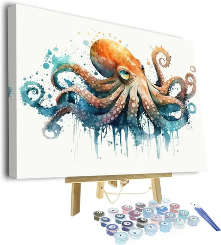 TUMOVO Pintura de pulpo para adultos por números, pintura colorida de animales marinos, kit de pintura acrílica para bricolaje, decoración de pared,