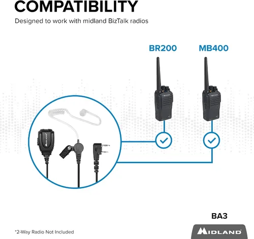 Miniatura 3 de Midland Auriculares ocultos BA3 para radios comerciales - Auricular transparente con micrófono Push to Talk