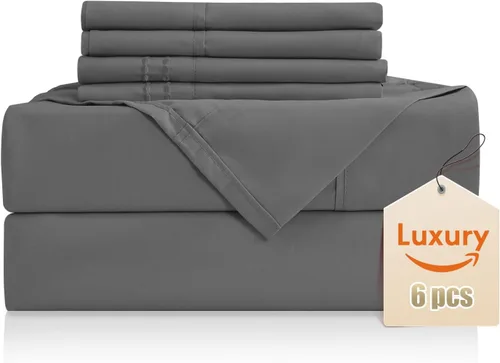 Miniatura 56 de CozySmile Juego de sábanas transpirables y refrescantes, sábanas de lujo de 4 piezas con bolsillo profundo para cama de tamaño matrimonial, se Beige