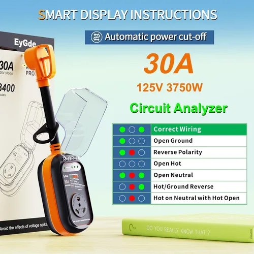 Miniatura 3 de EyGde Protector contra sobretensiones RV de 30 amperios, analizador de circuitos de 30 amperios con cubierta impermeable, protección de voltaje