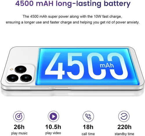 Miniatura 4 de KXD A07 - Teléfono celular desbloqueado Android 12, teléfonos inteligentes rápidos de 4500 mAh 10 W, 13 MP+8 MP, 6.52 pulgadas HD+, 4 GB + 64 GB/SD