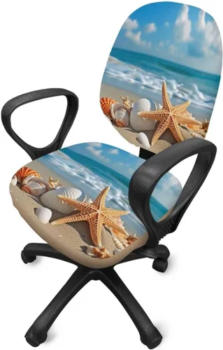 Miniatura 3 de Funda para silla de oficina, con temática de playa, funda elástica para silla de oficina, funda elástica de 2 piezas, funda para silla