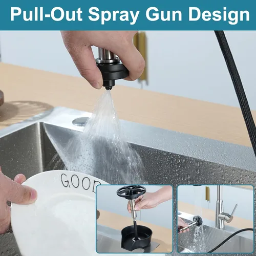 Miniatura 3 de Enjuagadora de vidrio para fregadero de cocina, enjuague de vidrio con rociador extraíble, grifo giratorio de alta presión de 360°, enjuague de Negro