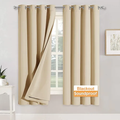 Miniatura 65 de RYB HOME 3 en 1 insonorizadas - oscurecedoras - cortinas de lino con aislamiento, cortinas de ahorro de energía con bloqueo de ruido para Lino blanco
