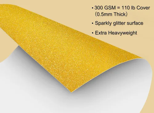 Miniatura 3 de Papel de cartulina dorado pesado con purpurina, 50 hojas (300 GSM = 110 libras de cubierta), papel con purpurina tamaño carta de 8.5 x 11 pulgadas
