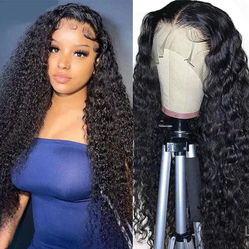Miniatura 55 de Peluca de encaje frontal de 30 pulgadas, cabello humano prearrancado de densidad 180, peluca de encaje frontal brasileña con cabello húmedo y Encaje