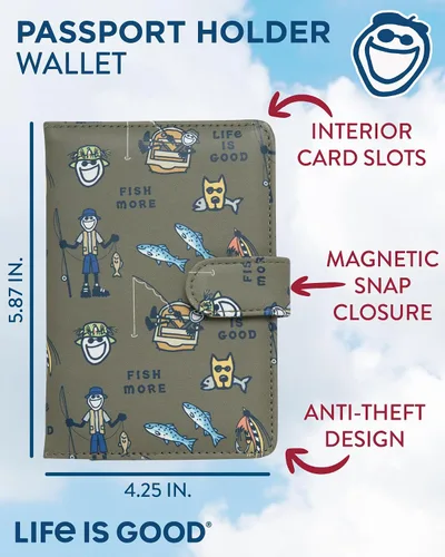 Miniatura 2 de Life is Good Travel Passport Cover - Anti-Theft Passport Holder Wallet with Interior Card Slots with Magnetic Snap Closure, Gone Fishing