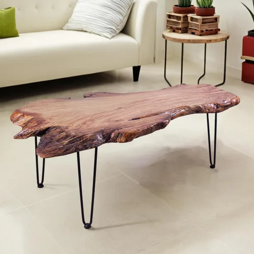 Miniatura 8 de Mesa de centro de madera natural, mesa de centro única de borde vivo para sala de estar