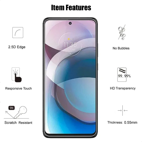 Miniatura 3 de (3+3) Protector de pantalla de vidrio templado con protector de lente de cámara, antiarañazos, transparente HD (3+3) para Motorola Moto G 5G y One