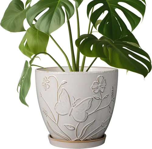 Miniatura 20 de MPotTo Maceta de 6.9 pulgadas con orificio de drenaje y platillo de cerámica para plantas de interior, maceta para orquídeas y suculentas