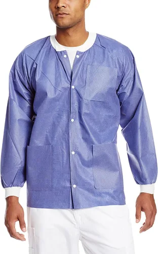 Miniatura 33 de Paquete de 10 chaquetas desechables de laboratorio, chaqueta médica reutilizable hasta la cadera, unisex, con puños de punto y bolsillos
